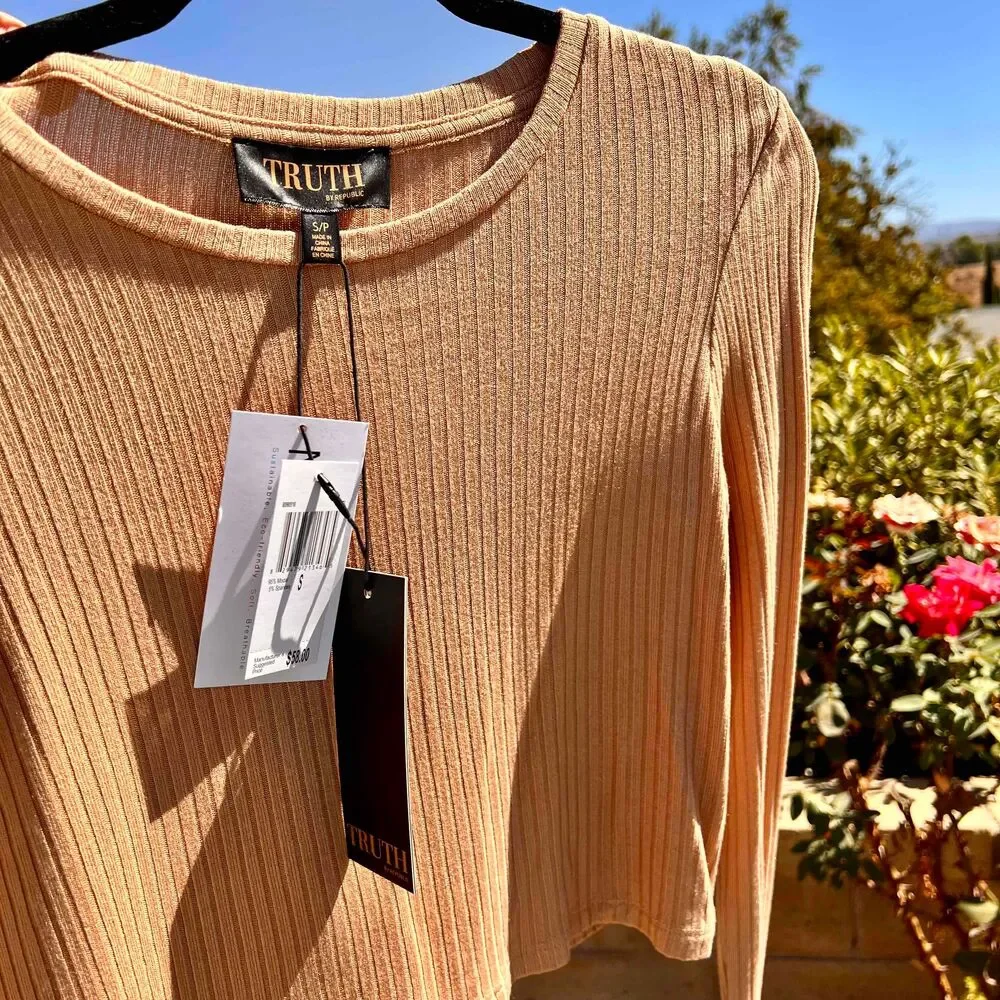 Truth By Republic Modal Long Sleeve Crop Top Beige Tan Size Small NWT